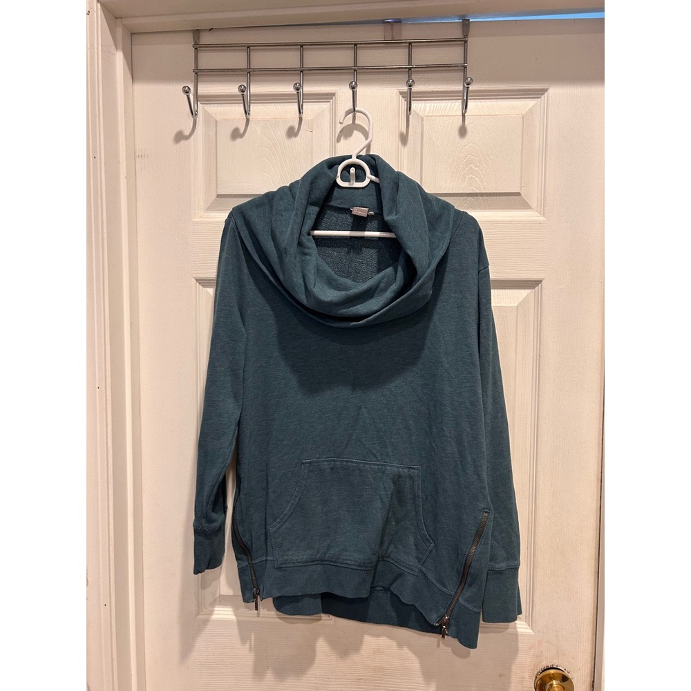 Old Navy Active Womens Teal Heather Cowl Neck Side Zip Pullover Sweatshirt L